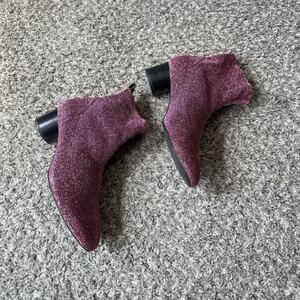 ZARA Sock Boots Pink Glitter Shiny Metallic Heeled Ankle Size 39 US 8
